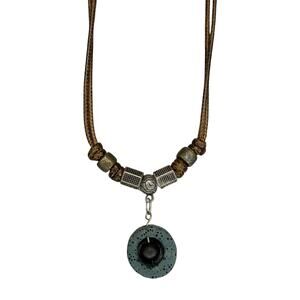 Paparazzi Brown Cord Boho Necklace with Circular Pendant & Beaded Accents